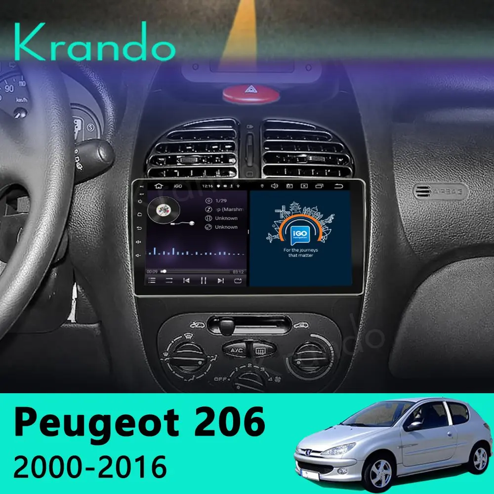 Krando Android 10 0 9 &quotIPS полный сенсорный автомобильный мультимедийный радио для Peugeot 206
