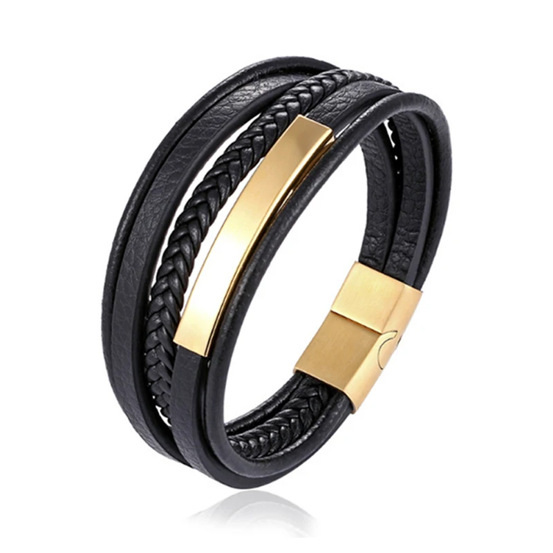 

Fashion Cool Simplicity Leather Braided Bracelet Magnetic Clasp Handmade Double layer Bracelet Trendy Men's Jewelry 2020 New