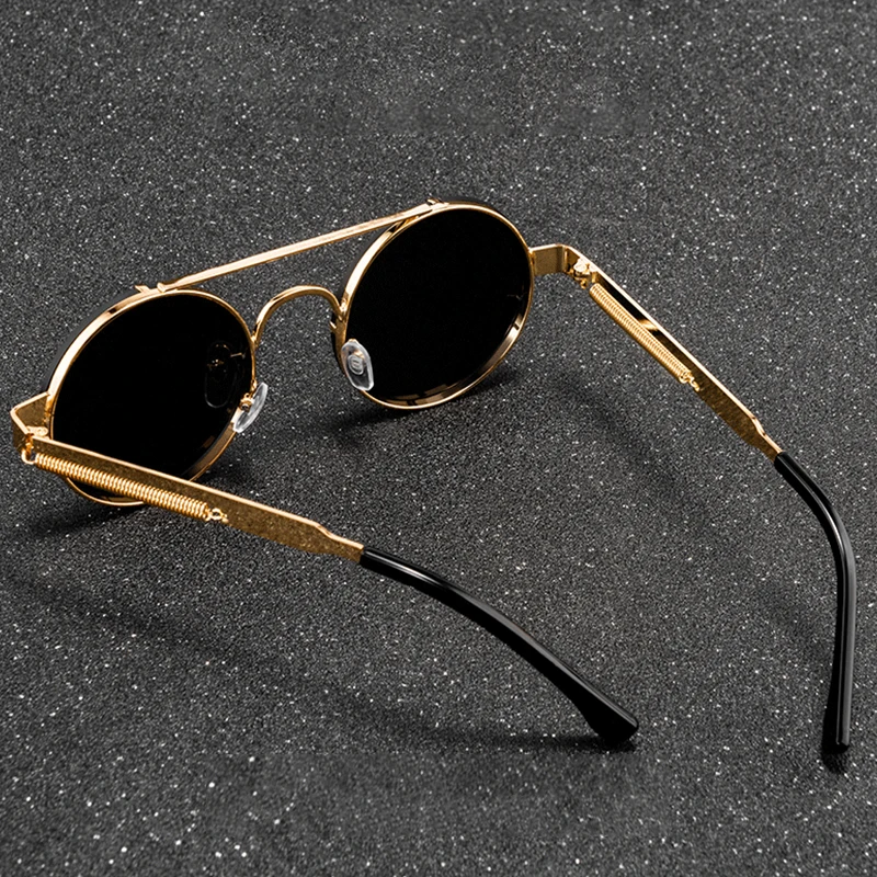 Купи Fashion Men Womens Round Steampunk Sunglasses Brand Design Metal Punk Sun Glasses Vintage Sunglass UV400 Sunglasses Women за 204 рублей в магазине AliExpress