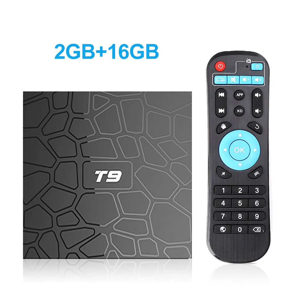 Only 2GB 16GB Android 9,0 ТВ приставка T9 Смарт ТВ приставка 4K ТВ приставка Четырехъядерный 4 ГБ ОЗУ 32 Гб 64 Гб ПЗУ H.265 USB 3,0 Google плеер магазин Youtube ТВ приставка - Цвет: Only 2GB 16GB