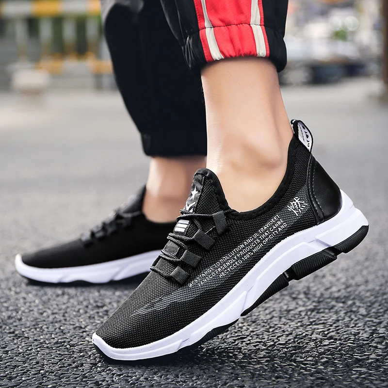 

2019 Fashion Men Shoes Casual Weaving Fly Mesh Breathable Light Soft Black Slipon Mens Shoe Male Trainers Sneakers Human Race