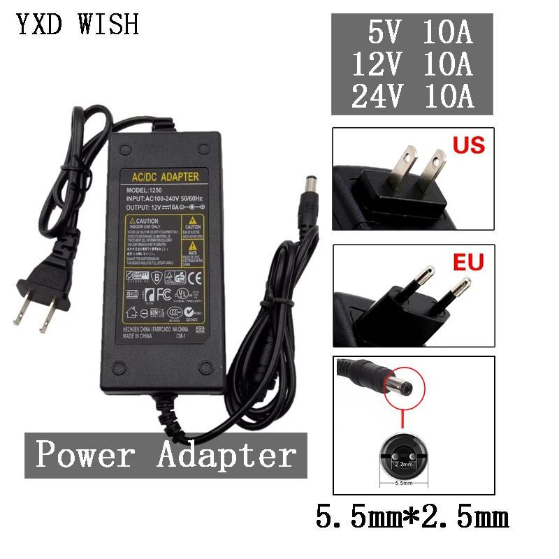 

DC 5V 12V 24V Adapter Power Supply AC 100V-240V 10A Charger Converter Adaptor For LED Strips Light CCTV Lamp
