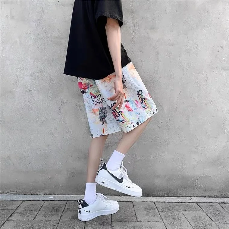 Шорты мужские повседневные с принтом модные штаны в стиле хип-хоп граффити