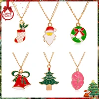 2020 new red christmas jewelry bell christmas tree santa claus donut drop oil necklace for women girlfriend holiday gift fashion