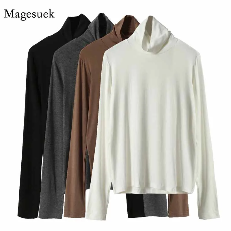 

Elegant Casual Slim White Blouse Turtleneck Thick Long Sleeve Bottoming Shirt Women New All-match Solid Inner Women Blusas 12143