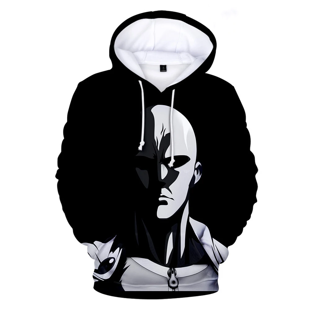 Мужская толстовка с 3D принтом One Punch Man черная капюшоном размера плюс 4XL 2019|Мужские