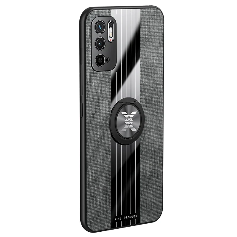 for poco m3 pro case ring holder fabric hard back cover soft frame cloth texture phone case for xiaomi poco m3 pro 5g free global shipping