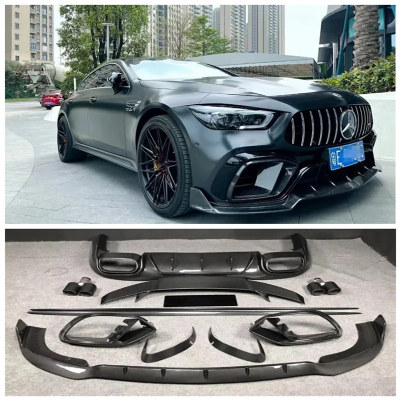 Harga Bumper Serat Karbon Asli Bibir Depan + Diffuser Belakang + Rok Samping + Pisau Angin Spoiler Untuk Mercedes AMG GT50 GT53 2019-2022