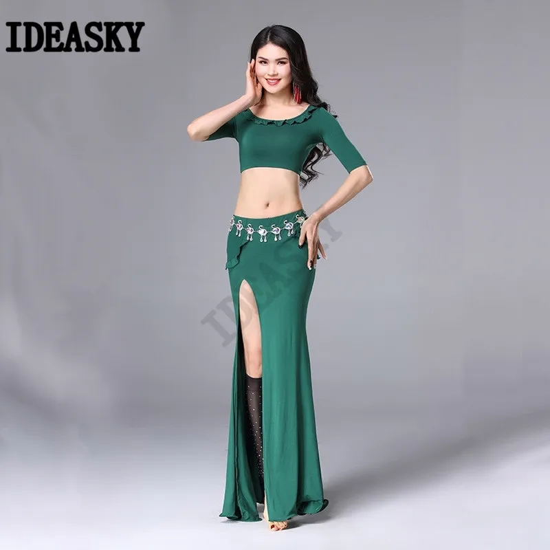 Women Oriental Practice Wear Professional Performance Bellydance Belly Dance Costume Set Top Split Long Skirt Slim Clothes suit |