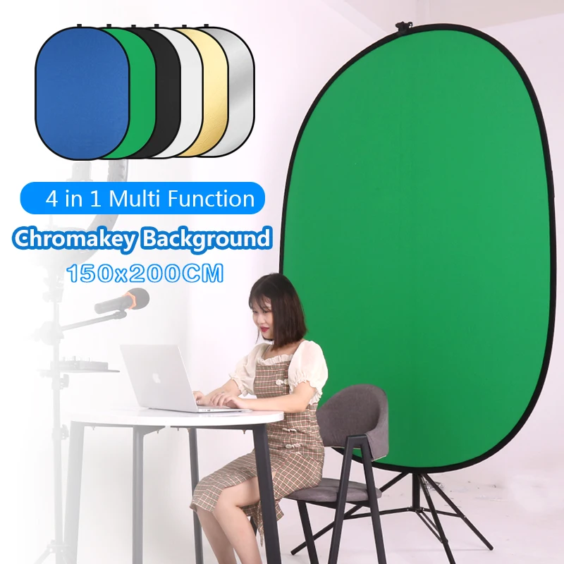 Портативный отражатель для фотосъемки GSKAIWEN 150*200 см 4 в 1 фон хромакей зеленый