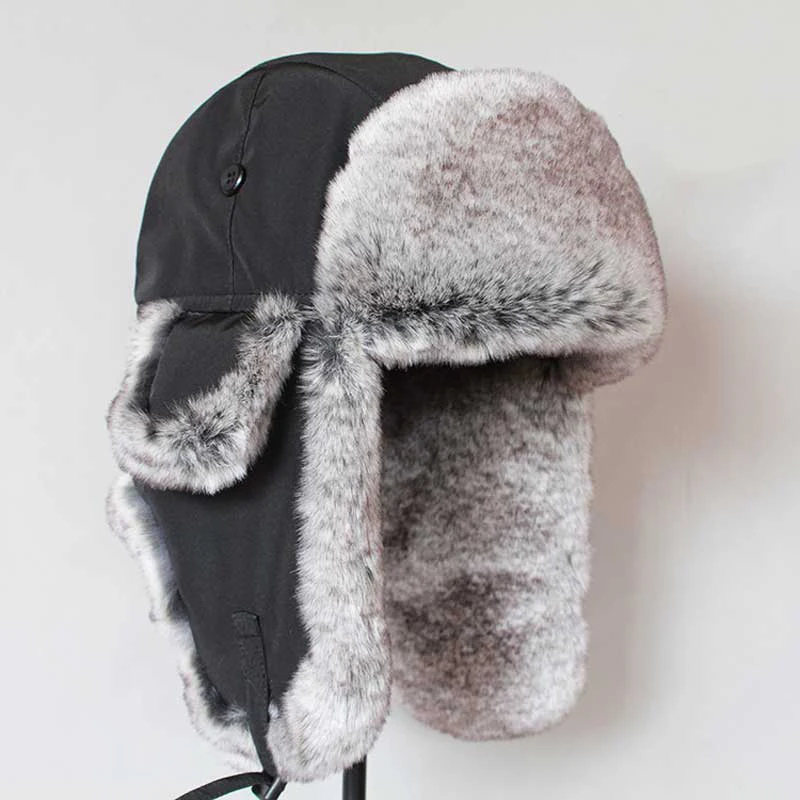 Men Fashion Winter Hats Warm Bomber Hats Women Ear Flap Fur Russian Ushanka Hat Male Windproof Trapper Cap Earflap Black