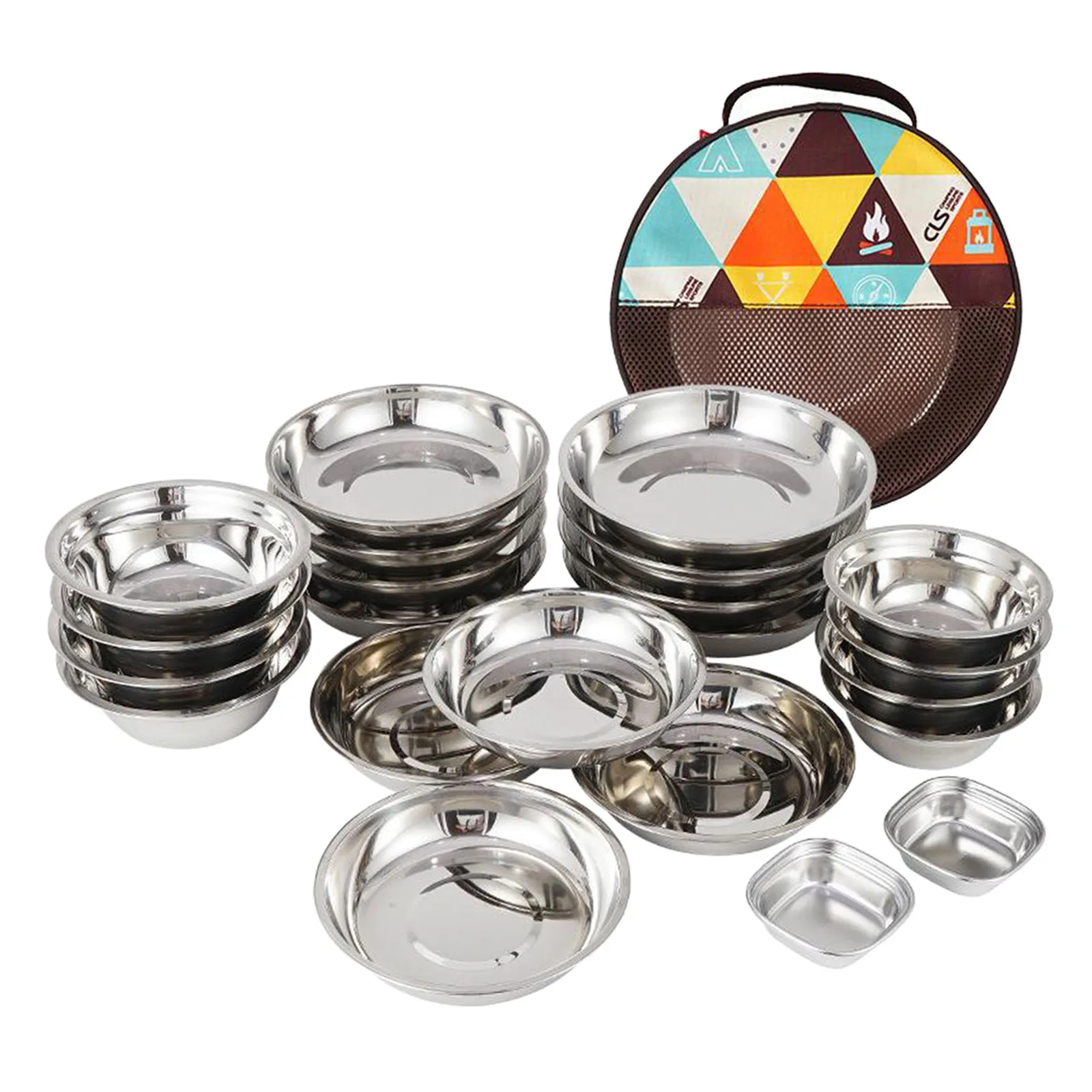 

22x Stainless Steel Plates and Bowls Set Small and Large Dinnerware for Kid,