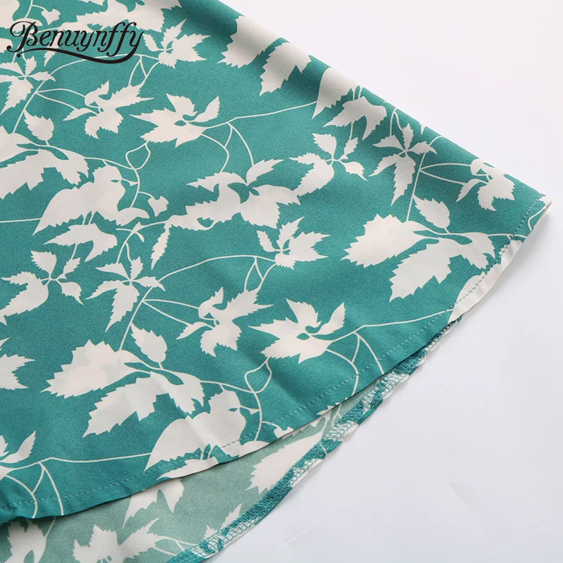 

Benuynffy V-neck Tie Waist Wrap Dresses 2021 Summer Women Casual Bow Short Sleeve Elegant Beach Female Print Slim Midi Dress
