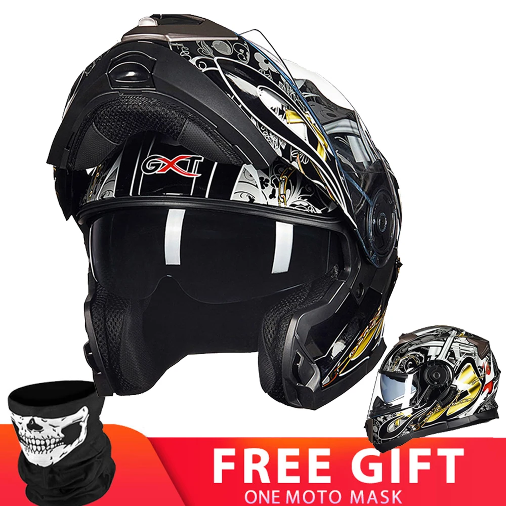 Helmet Motorcycle Flip Up Casco Moto Modular Dual Lens Motocross Moto Helmet Men Full Face Helmets Capacete Casque Black DOT