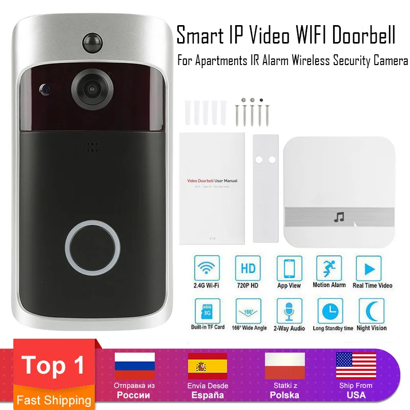 Умный IP видеодомофон Wi-Fi дверной звонок WIFI Звонок камера для квартиры ИК