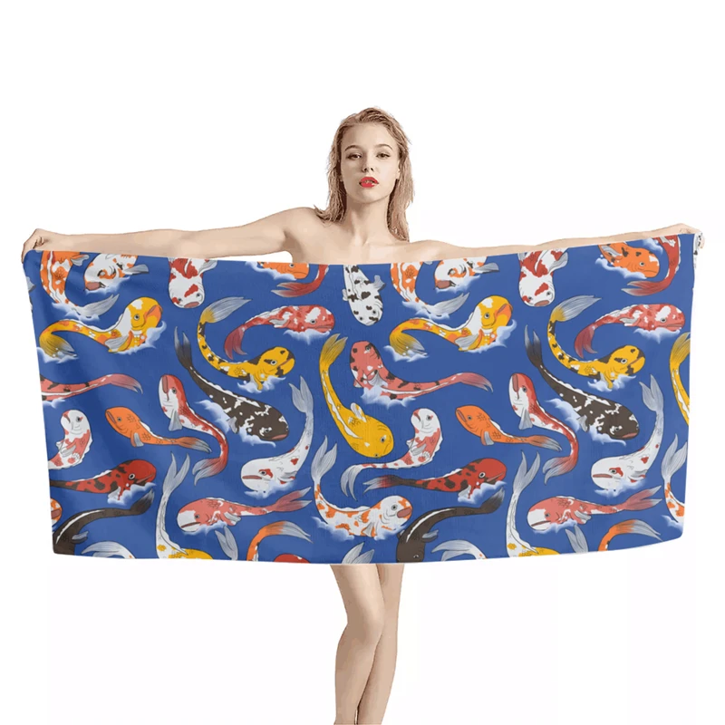 

Подводный мир с принтом рыбы для женщин и мужчин, пляжные полотенца из микрофибры, быстросохнущие полотенца для плавания, купальные полотен...