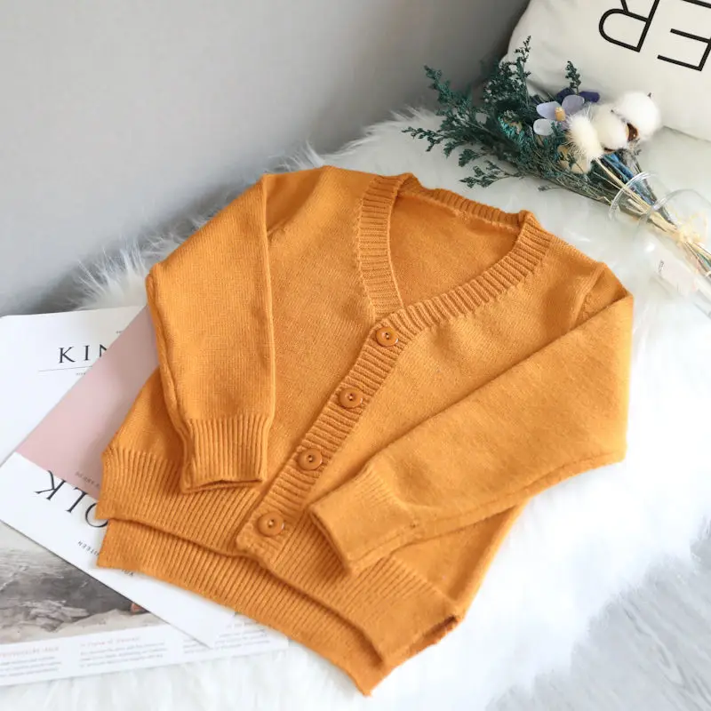 

New Boys And Girls Cardigan Sweater Tops For Autumn 2021 Soft V-Neck Long Sleeve Children'S Knitwear Jacket
