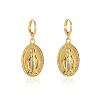 gold color virgin mary charm earrings for women geometric oval round earrings hanging the madonna lucky earrings jewelry