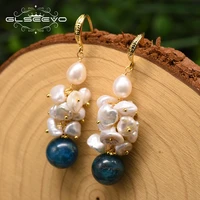 glseevo original design handmade dangle drop earrings for women natural fresh water pearl kyanite fine luxury jewellery ge0903