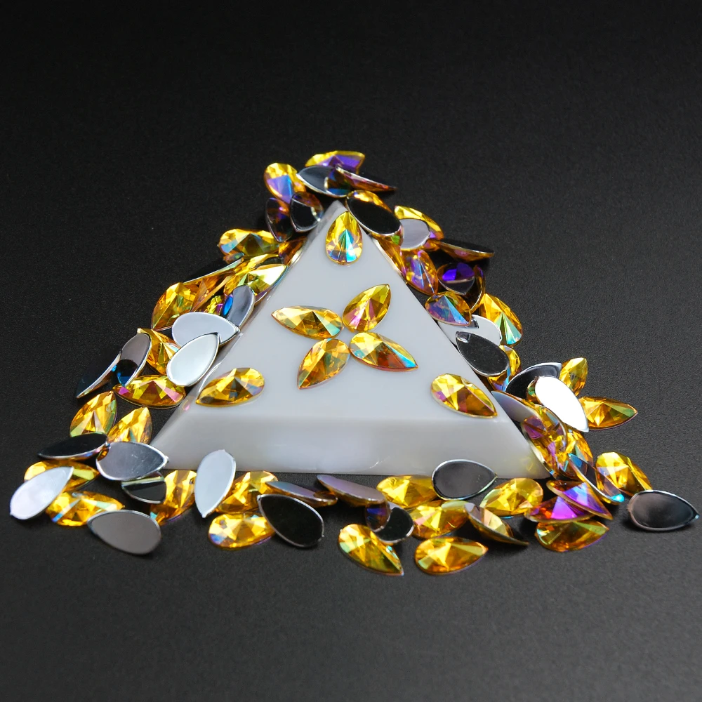 8*13MM Rhinestone The Shape Of Teardrop Mix Color AB Flat Back Acrylic Crystal Strass DIY Wedding Decoration 100Pcs | Дом и сад