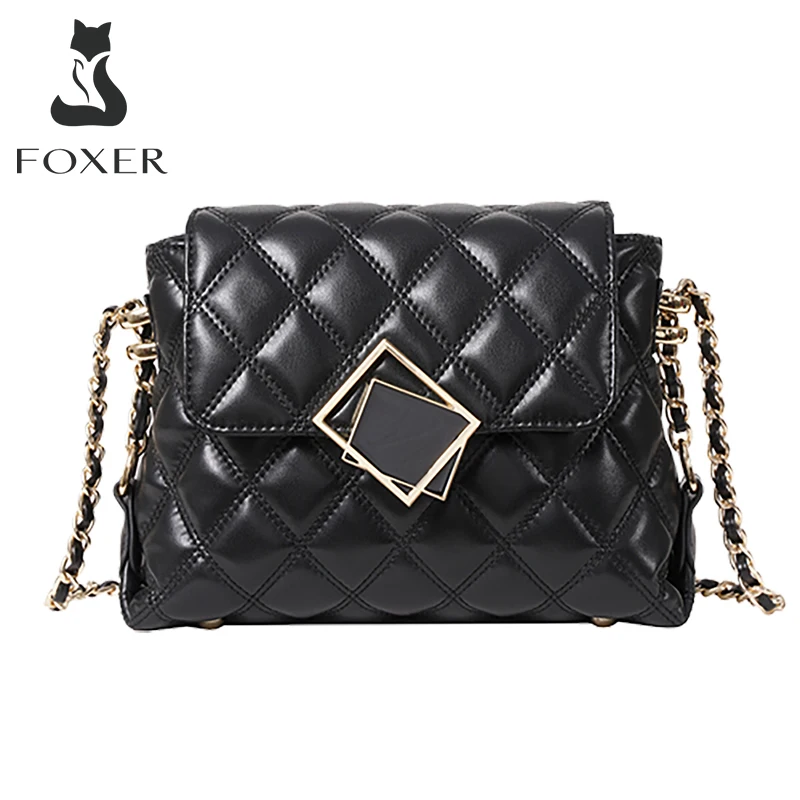

FOXER Summer Lattice Ladies Shoulder Bag Large Capacity Leather Commuter Messenger Bag High Quality Fashion Ladies Chain Bag