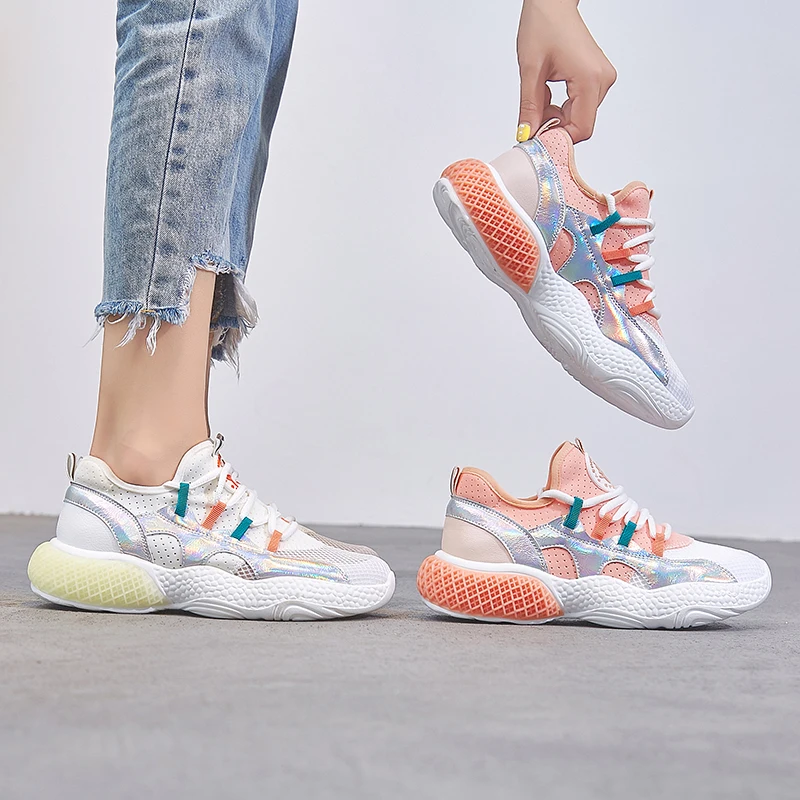 Женские кроссовки для бега Bing сетчатые на шнуровке платформе летняя спортивная