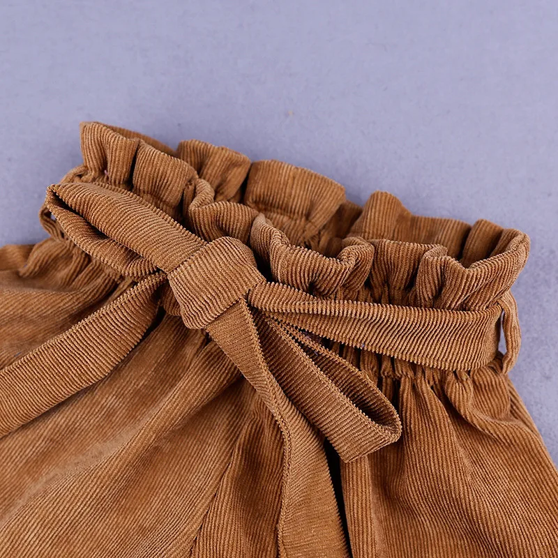 Детские хлопковые шаровары с поясом и оборками льняные штанишки для малышей