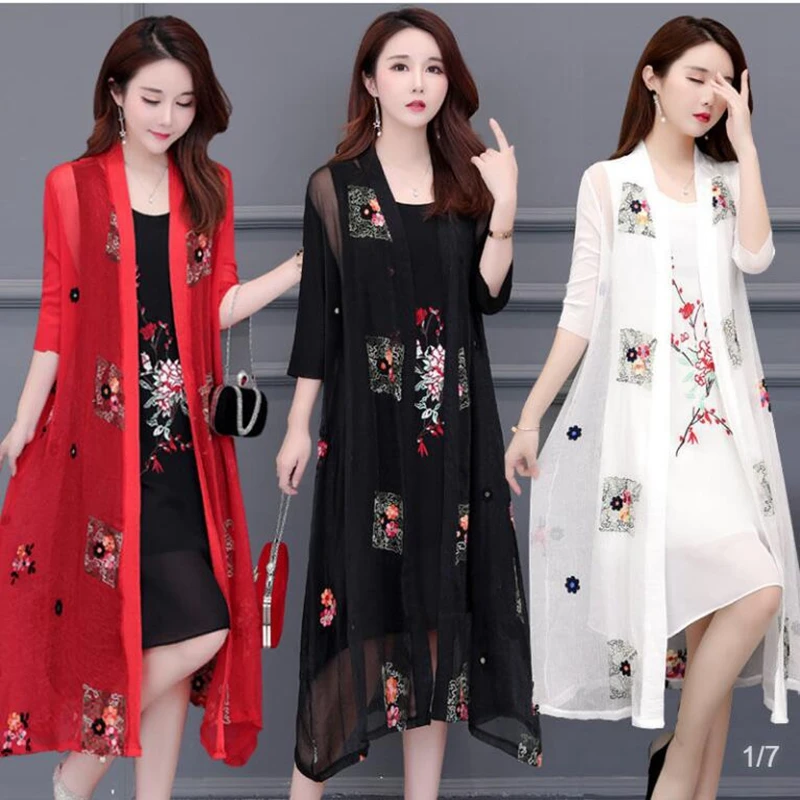 

Long Cardigan Sweater Women Poncho 2022 new Spring Summer Vintage Embroidery Knitted Sweater Female Tops Coat