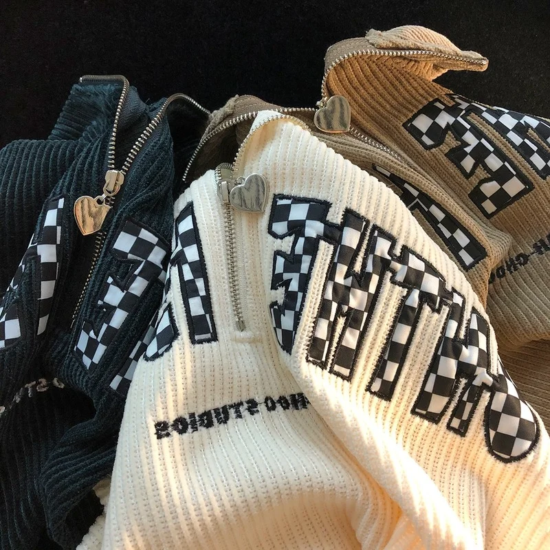 Вельветовый свитшот женские свитшоты с надписью и вышивкой винтажная одежда для