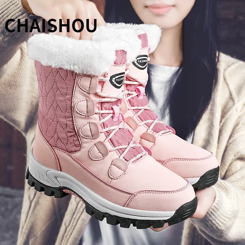 

ST117 Winter Snow Boots Women Warm Thick Plush Ankle Boots platform Lace-Up Lady Wedge Suede Non-Slip Botas Mujer Feminino