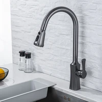 gun grey copper kitchen faucets brass sink mixer water taps hot cold pull out single handle deck mounted rotating blackchrome