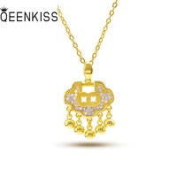 qeenkiss nc5107 fine jewelry wholesale fashion woman girl birthday wedding gift coin lock aaa zircon 24kt gold pendant necklaces