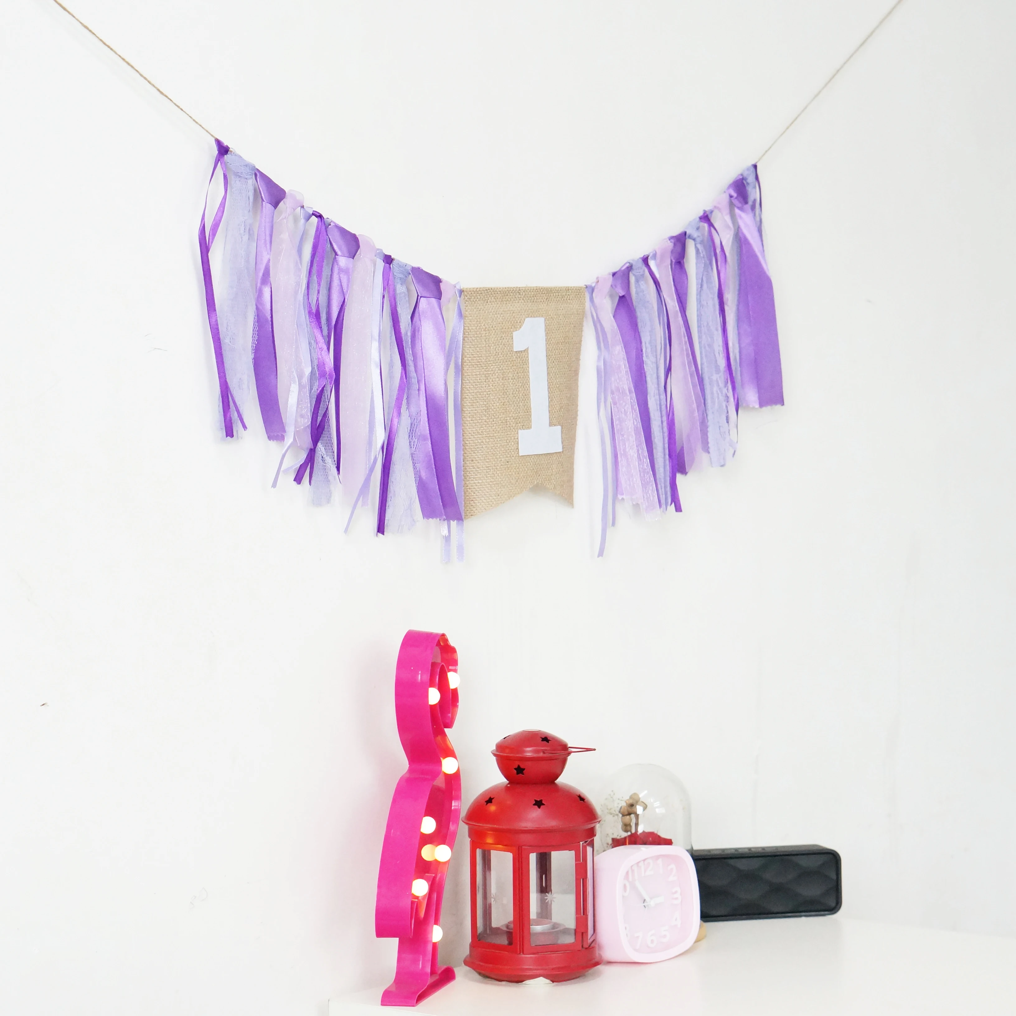 Purple Ribbon Banner 1stBirthday Party Baby Shower Flag Chair Nursery Garland Candy Bar Decoration Deco Anniversaire | Дом и сад