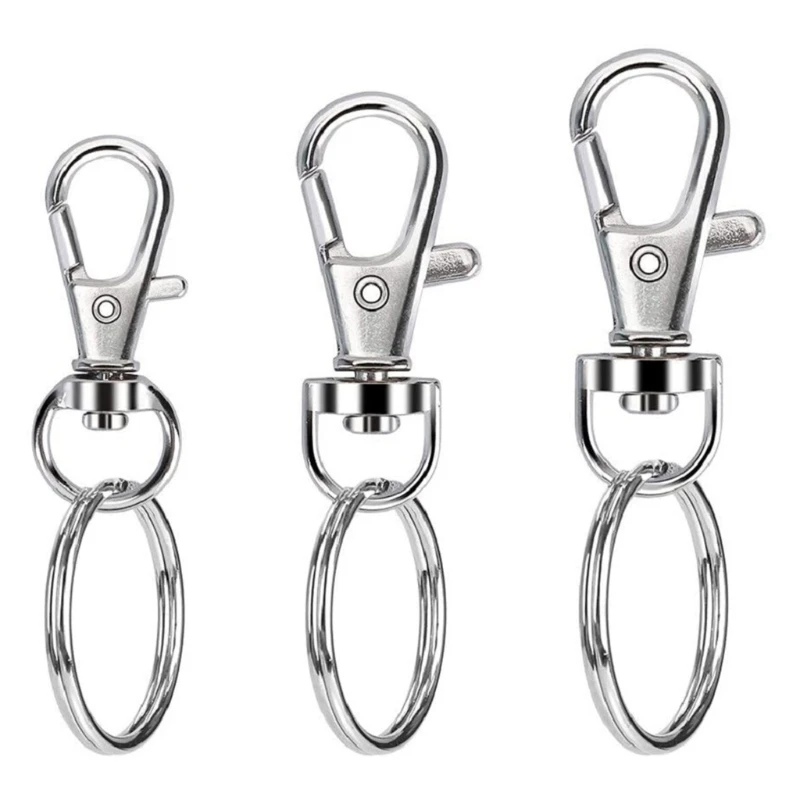 

100 Pcs Swivel Snap Hooks with Key Rings Lobster Claw Clasps S/M/L Assorted Sizes for DIY Crafts Keychain Clip Lanyard