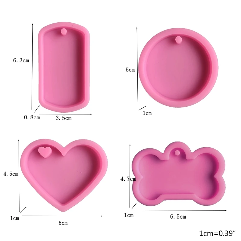 

2021 New 4 Pcs Pet Hanging Tag Epoxy Resin Mold Dog Bones Love Heart Round Oval Keychain Silicone Mould DIY Crafts Jewelry Mold