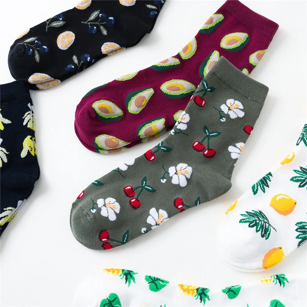 Женские носки из 100% хлопка Забавные милые Мультяшные с фруктами вишней ананас