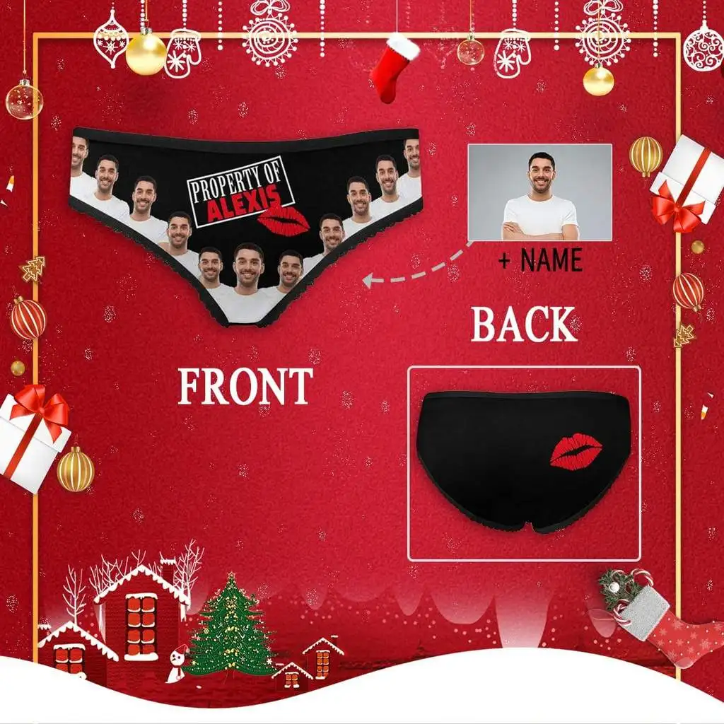 

Custom Photo&Name Red Lip Women's All Over Print High-cut Briefs Personalized Female Panties Unique Anniversary Birthday Gifts