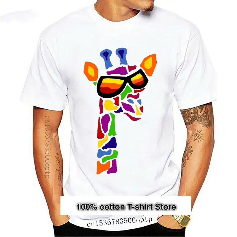 

Camiseta informal de algodón con jirafa en gafas de sol para hombre, camisa de arte abstracto, 100%, divertida, de talla grande