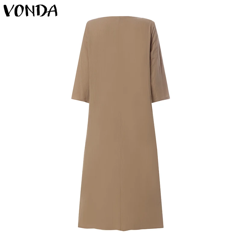 VONDA, женское платье, летнее, винтажное, из кусков, хлопковое, свободное, повседневное, с рукавом 3/4, с круглым вырезом, длинное, Пляжное, праздничное, сарафан, S-5XL