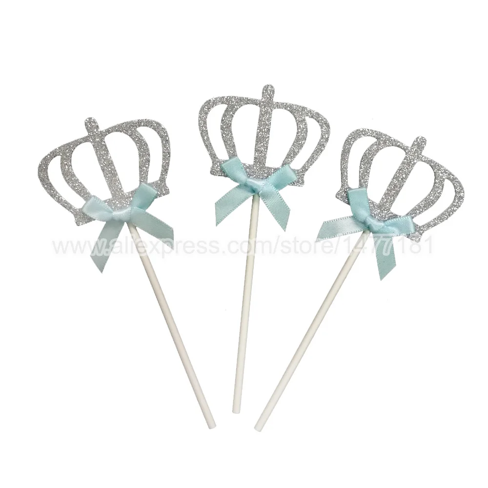 12pcs SILVER GOLD CROWN Cake Toppers Baby Girls Boys Birthday Topper BABY SHOWER Picks Party Decoration | Дом и сад