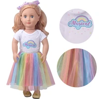 18 inch girls doll clothes rainbow printed t shirtgauzy long skirt fit 40 43 cm baby boy dolls american doll dress toys c905