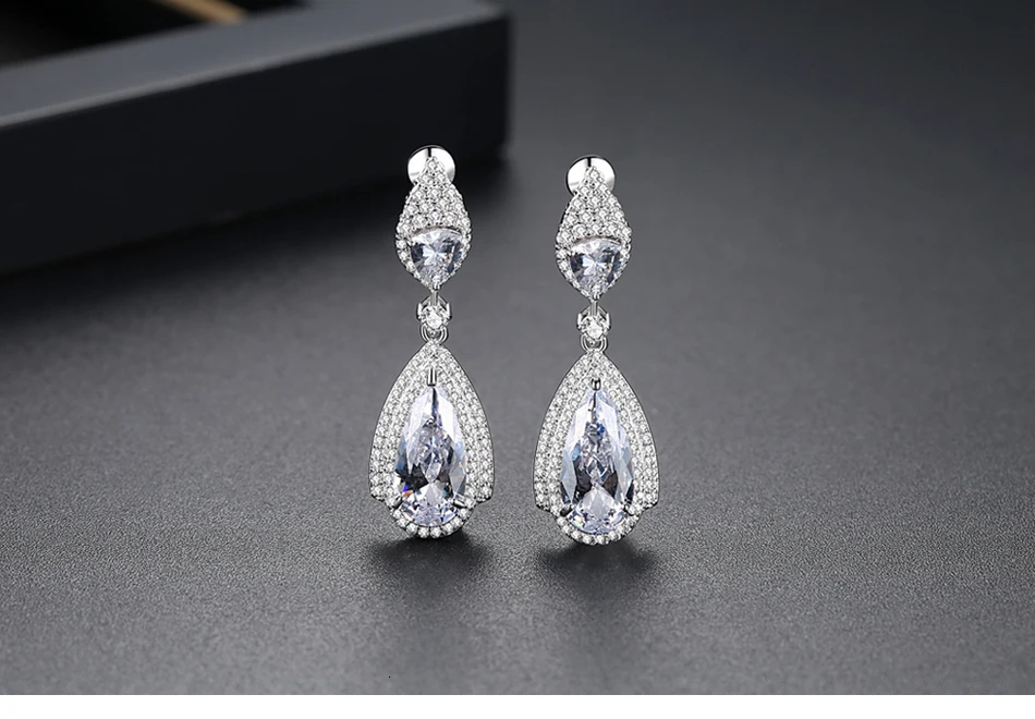 LUOTEEMI Brand New Fashion Luxury CZ Drop Earrings for Women Bridal Wedding Party Jewelry Long Big Pendientes Bijoux Femme Gifts