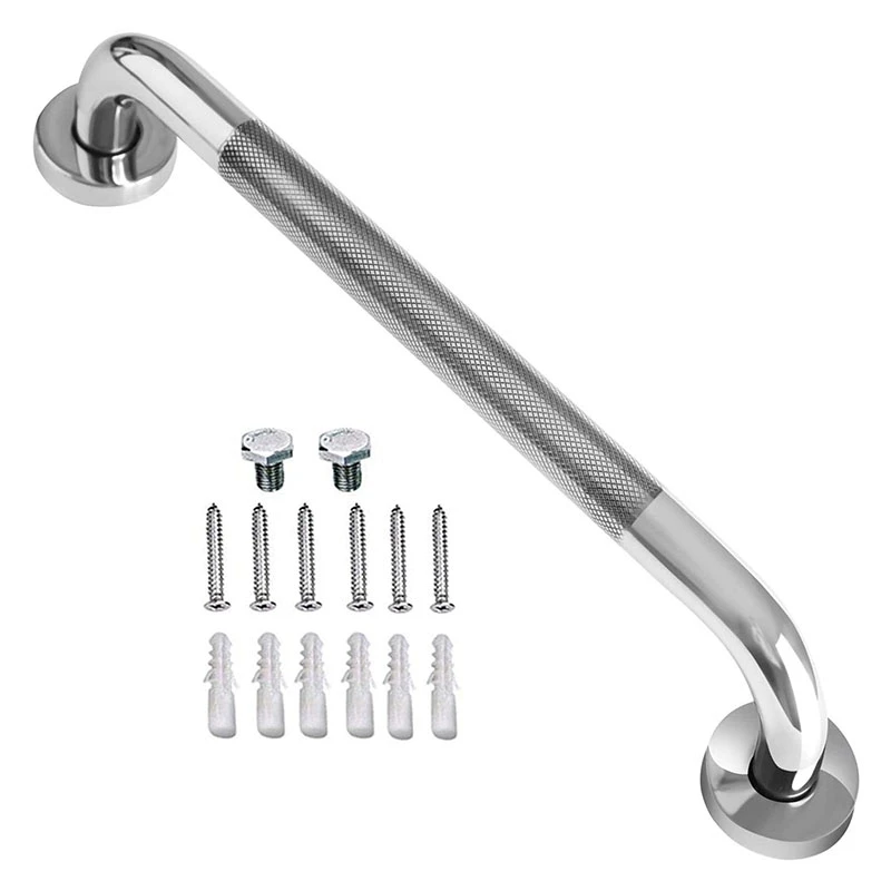 

16 Inch Anti Slip Shower Grab Bar Handle, Chrome Finish Stainless Steel Bathroom Grab Bar, Knurled Bathroom Balance Bar