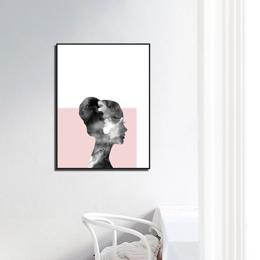 

Home Decor Pink Canvas Painting Nordic Sea Bungalow Cloud Shadow Woman Silhouette Decoration Painting For Living Room Wall Art