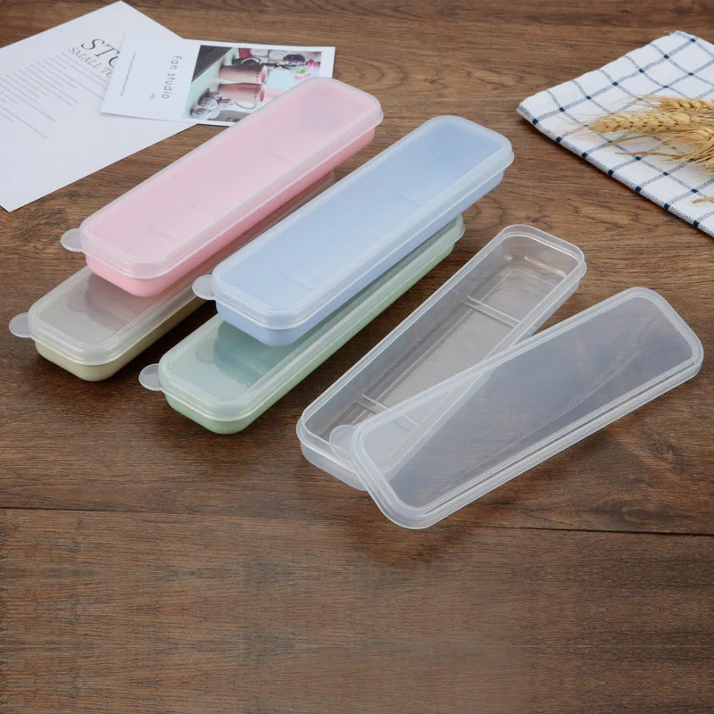 

Cutlery School Tableware Storage Boxes with Transparent Lid Portable Chopsticks Spoon Fork Case for Outdoor Usage