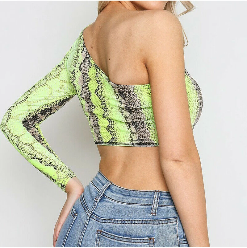 Летнее модное платье на одно плечо укороченный топ туфли из змеиной кожи с