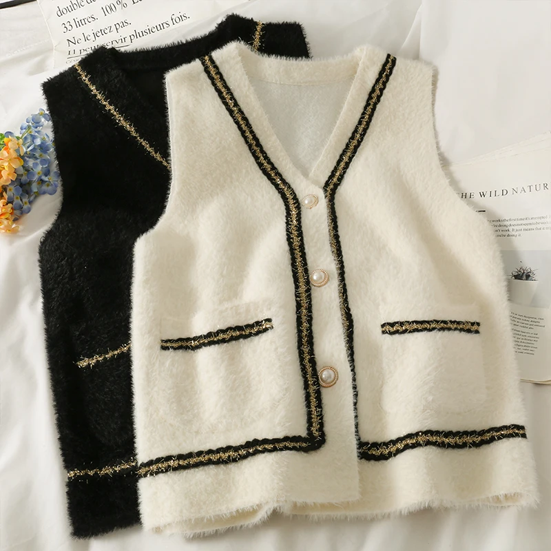 

Элегантный Яркий шелковый полосатый кардиган в стиле ретро, женский свитер, куртка, осень 2021, жилет без рукавов с V-образным вырезом, свитер, ...