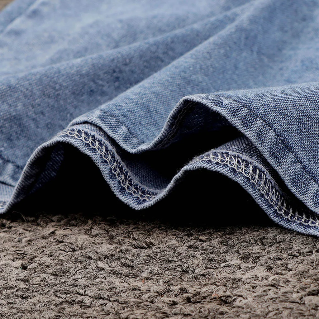 Модные женские джинсовые мини платье с отложным воротником отворотом Длинные