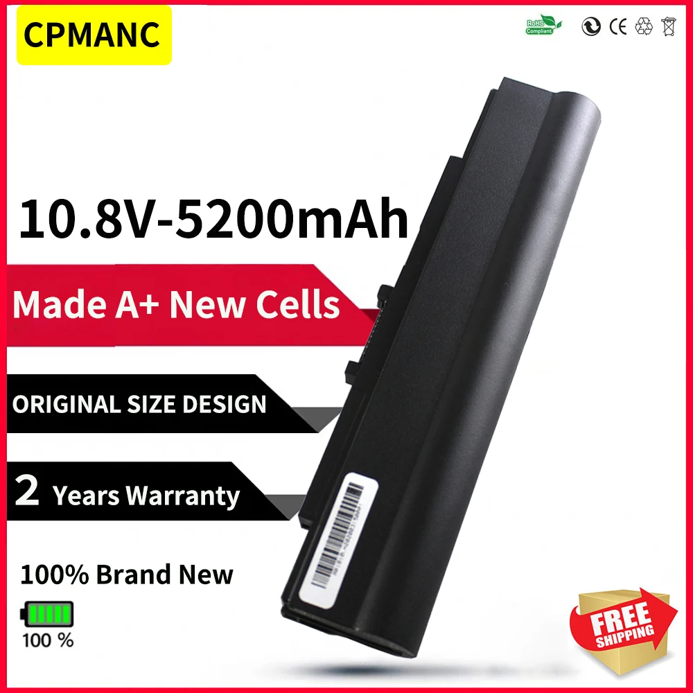 Cpmanc Bateria do Portátil de Células Um09e31 Um09e32 Um09e71 Um09e36 para Acer Aspire 1410 1810t 1810tz Preto Baterias p/ laptop