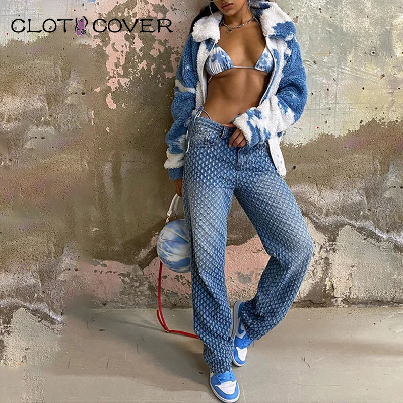 

Cloth Cover Woman Jacket Woolen Thicken Coat Lady Autumn Winter Zipper Tie Dye Long Sleeve Lapel Sweaters Fashion Casual Outfit